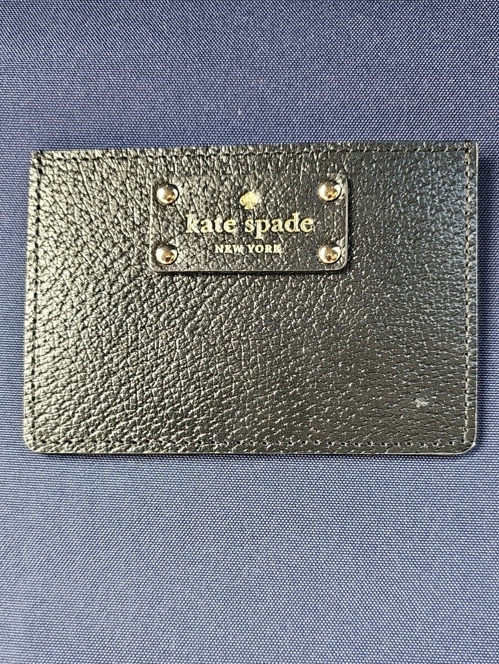 kate spade black leather card & key holder with gold logo